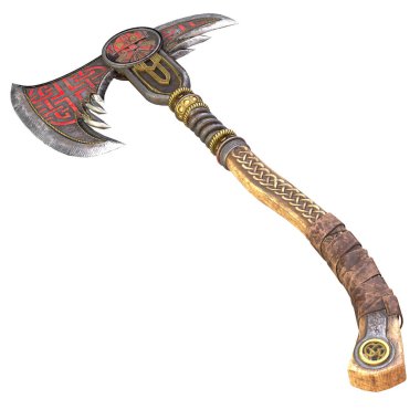 Izole beyaz bir arka plan üzerinde Viking fantezi balta. 3d illüstrasyon