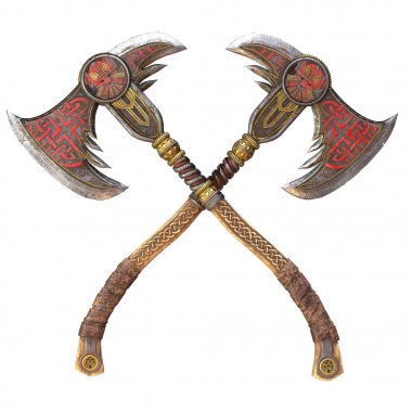 Izole beyaz bir arka plan üzerinde Viking fantezi balta. 3d illüstrasyon