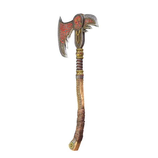 Viking fantasy Axe egy elszigetelt fehér háttér. 3D-illusztráció — Stock Fotó