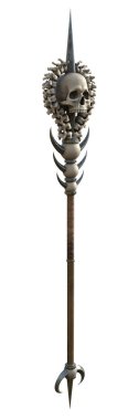Kafatası ahşabı olan, izole edilmiş beyaz arka planda metal parçaları olan personel. 3d illüstrasyon