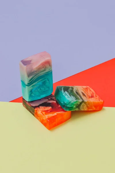 Pastel colors Natural Luxury. Marbleized effect on soap slices. Bright and soft colors. Minimal