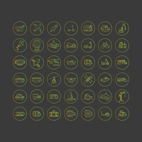 Düz tasarım ulaşım vektör hat Icons set.