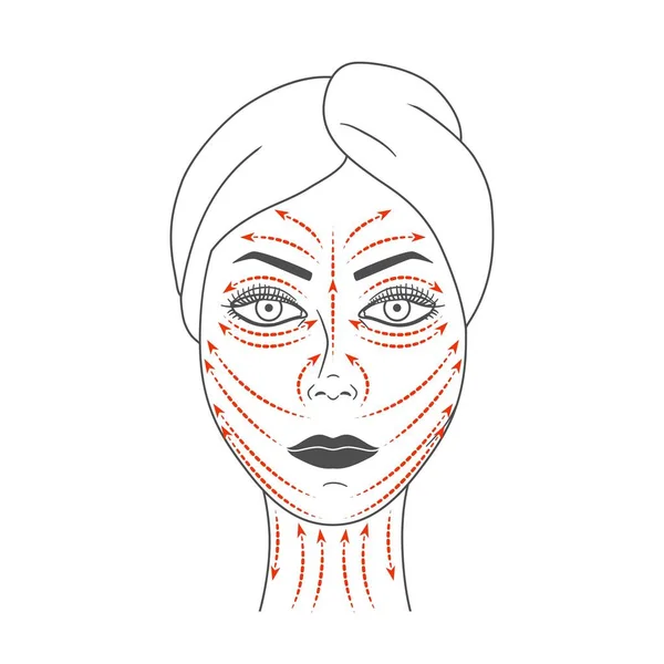 Yüz masajı satırlarının şematik Gösterim.