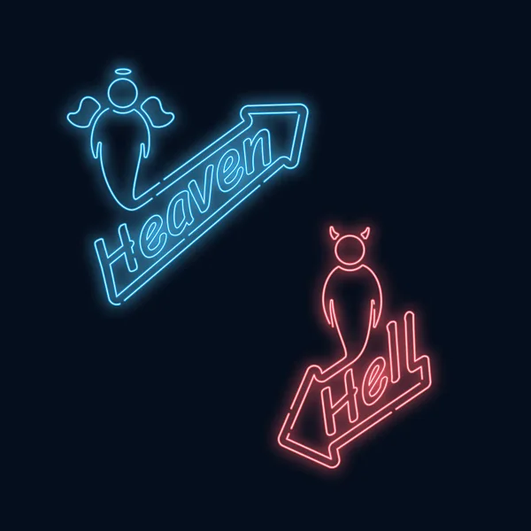 Neon işaret, cennet ya da cehennem. Vektör çizim.
