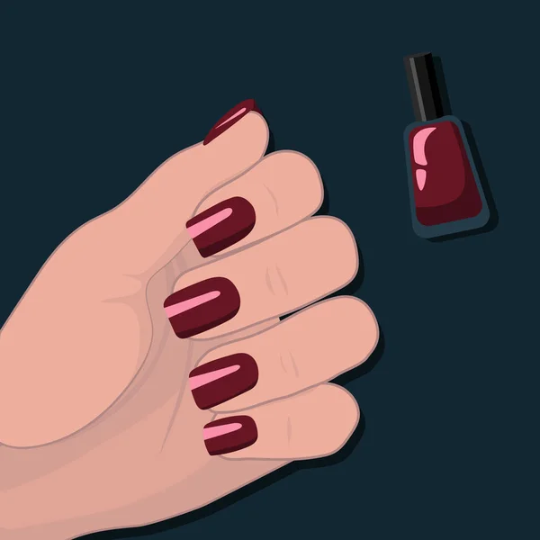 Elegante mano femminile fare manicure smalto per unghie. Illustrazione vettoriale . — Vettoriale Stock