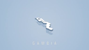 Gambiya coğrafi haritası pürüzsüz bir şekilde dönüyor, temiz, minimalist 3d 'lik sağlam arka planla ulusal bölgeyi ortaya çıkarıyor
