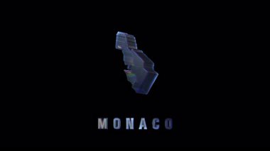 Monako haritasının dinamik 3d canlandırması aşağıda gösterilen ülke ismiyle zarifçe dönüyor, coğrafi tasarımı vurguluyor