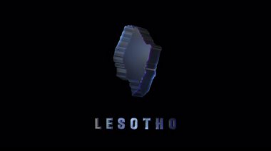 Dönen lesotho haritası parlak renkli ışık ve parlak siyah arka plana karşı dinamik gölgelerle ortaya çıkarak, coğrafi görselleştirmeyi gösteriyor