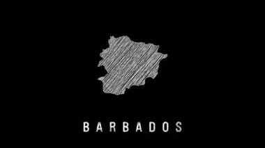 Beyaz arkaplana karşı barbados haritasını ortaya çıkaran animasyon çizimi, coğrafi hatları ve eğitim ve seyahat içeriği için ulusal sınırları vurguluyor