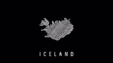İzlanda 'nın ana hatlarını eskiz tarzında gösteren zarif animasyon, zıt bir siyah arkaplan üzerine kurulmuş.