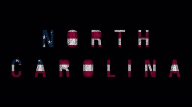 Kuzey Carolina eyaleti bayrak metni koyu arkaplanda, vatansever sembolizmi ve güneydoğu Amerika eyaletinin bölgesel kimliğini temsil ediyor.