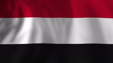 Yemen ulusal bayrağı tarafsız arkaplana hafifçe sallanıyor, ulusal renkleri ve vatanseverlik simgelerini gösteriyorlar.
