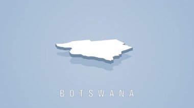 Temiz açık mavi arkaplan karşısında coğrafi konumu vurgulayan dönen beyaz 3d botswana haritası, minimalist kartografik tasarım kavramını temsil eder