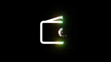 Parlak dijital cüzdan simgesi dinamik olarak canlanıyor, düz bir şekilde ortaya çıkıyor ve soluyor, modern finansal teknolojiyi ve elektronik ödeme kavramlarını temsil ediyor.