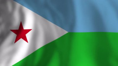 Cibuti ulusal bayrağının dalgalanması, akışkan kumaşlı ve kusursuz animasyonlu Afrika cumhuriyetinin vatansever sembolü