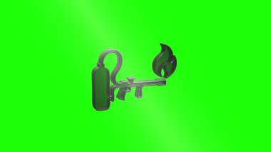 Metalik yangın söndürücü yeşil ekran üzerinde dönüyor, güvenlik ekipmanları ve parlak krom tasarımlı acil durum hazırlığını gösteriyor