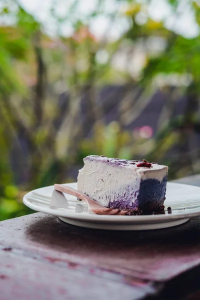 Vegan Mentah Tidak Ada Kue Blueberry Mousse Panggang Bebas Gluten — Stok Foto
