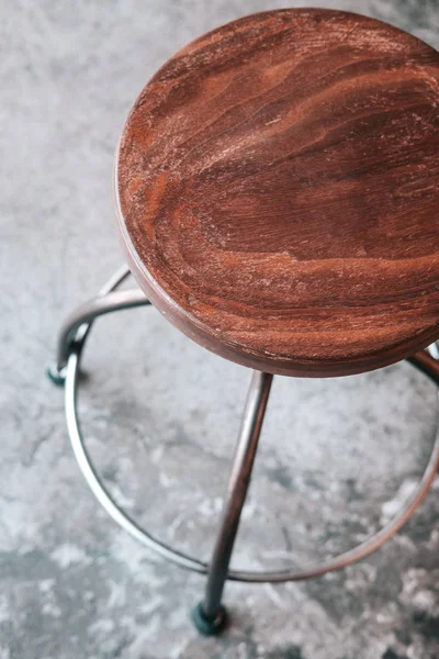 Wood Metal Backless Bar Stool Grey Concrete Floor Loft Minimalism — Stock Photo, Image