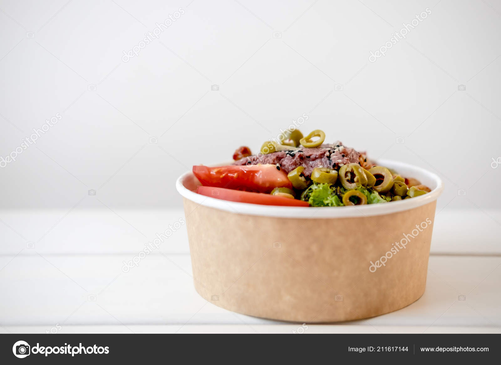 Download Take Away Salad Disposable Craft Paper Bowl White Background Minimalism Stock Photo C Julypi 211617144 PSD Mockup Templates