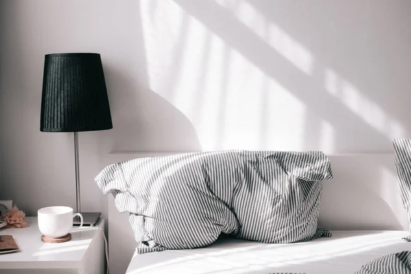 Дизайн Білої Спальні Концепція Мінімалізму — стокове фото