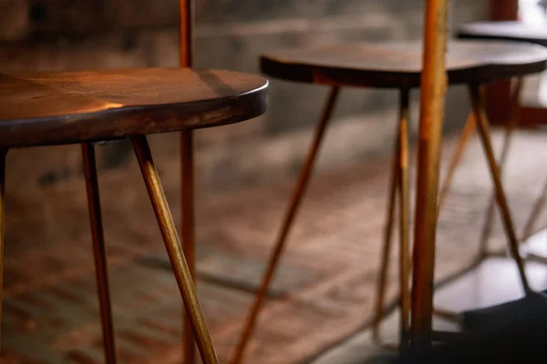 Rustic Wood Bronze Metal Bar Stools Close Details Coffee Shop — Stock Photo, Image