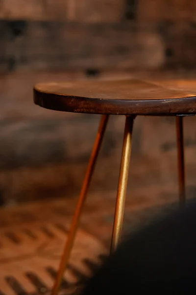 Rustic Wood Bronze Metal Bar Stools Close Details Coffee Shop — Stock Photo, Image