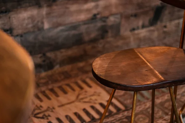 Rustic Wood Bronze Metal Bar Stools Close Details Coffee Shop — Stock Photo, Image