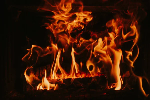 Fire flames on black background, — Stock Photo, Image