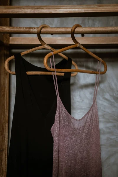 Boho chic open wooden clothing rack — Stock Photo, Image
