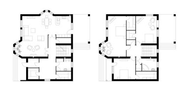Bir iki katlı manor house bir teras ile mimari planı. Üç yatak odası, mutfak, oturma odası, iki banyo, giyinme odası ve pantries ile bireysel bir iki katlı ev düzeni.