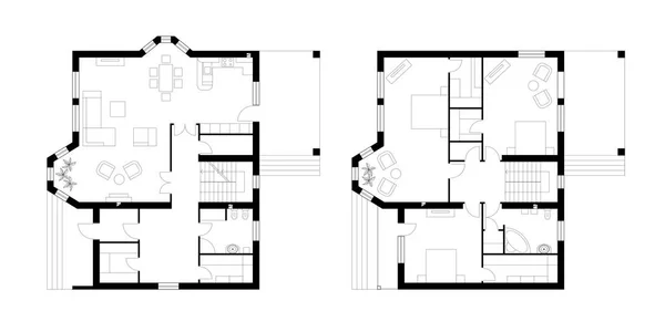 Bir iki katlı manor house bir teras ile mimari planı. Üç yatak odası, mutfak, oturma odası, iki banyo, giyinme odası ve pantries ile bireysel bir iki katlı ev düzeni.