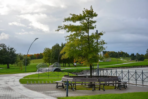 City embankment near the lake with equipped infrastructure for recreation.  Quay of Lake Mastis in Telsiai, Lithuania.