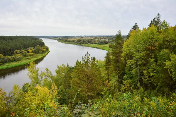 Paisagem Outono Dia Fresco Nublado Vista Panorâmica Floresta Rio Neman — Fotografia de Stock