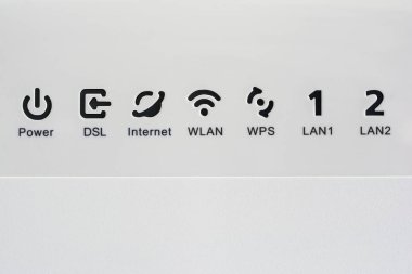 VDSL modem, kombine cihaz modülasyon ve işlemine demodülasyon. Ağ kutsal kişilerin resmi: Dsl, internet, Wlan, Wps, Lan ve güç.