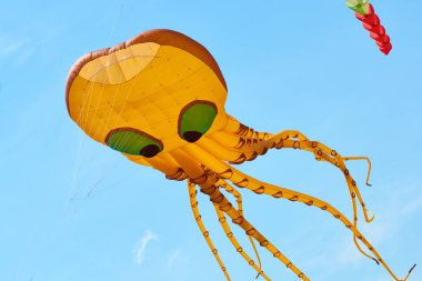 Trykhaty, Mykolaiv bölgesi, Ukrayna - 18 Mayıs 2019: Kitefest, Tryhutty Uluslararası Uçurtma Festivali 2019 Trykhaty, Ukrayna. Yıllık kitefest.