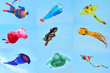 Trykhaty, Mykolaiv bölgesi, Ukrayna - 18 Mayıs 2019: Kitefest, Tryhutty Uluslararası Uçurtma Festivali 2019 Trykhaty, Ukrayna. Yıllık kitefest.
