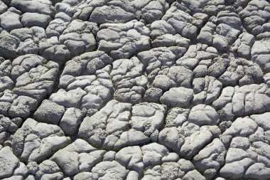 Derin çatlakları olan kuru toprak. Çamur yüzeyi çatlamış. Yerdeki çatlakların dokusu.