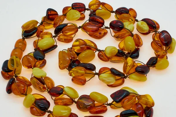 Necklace Made Natural Multi Colored Amber Solid Translucent Fossilized Resin — Stock Photo, Image