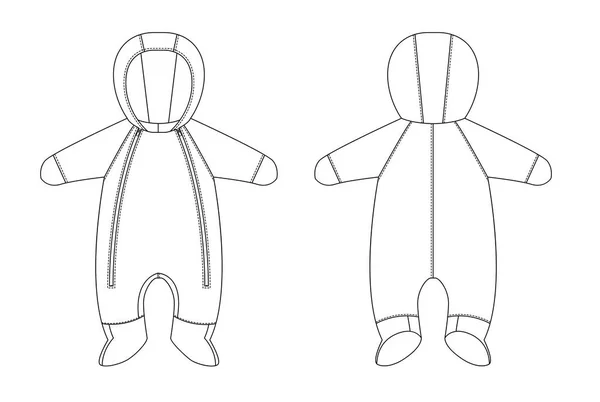 Desenho técnico de inverno das crianças em geral com mangas raglan —  Vetores de Stock