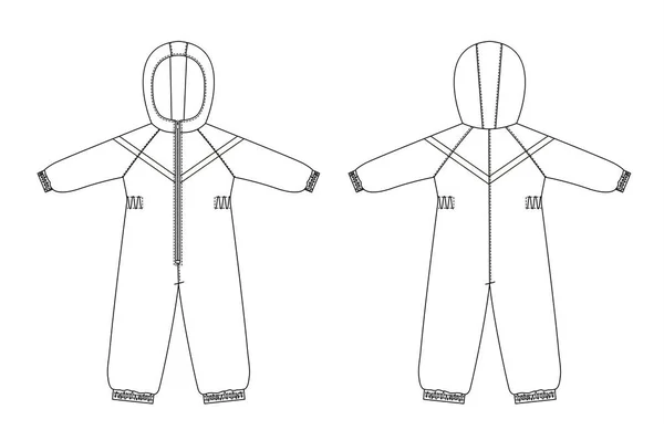 Technický nákres dětský zimní Overal s raglánovými rukávy — Stockový vektor