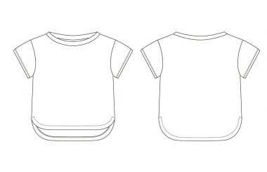 Çocuk modasının teknik çizimi. Kollarında kelepçeli çocuk tişörtü.