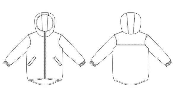 Technical drawing of childrens fashion. childrens hooded windbreaker.