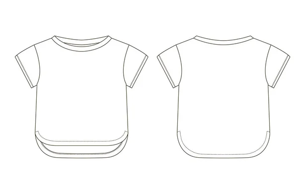 Dibujo técnico de moda infantil. Camiseta infantil con puños en las mangas . — Vector de stock