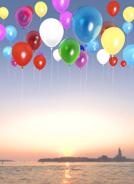 Colorful Balloons Sky Sunset — Stock Photo, Image