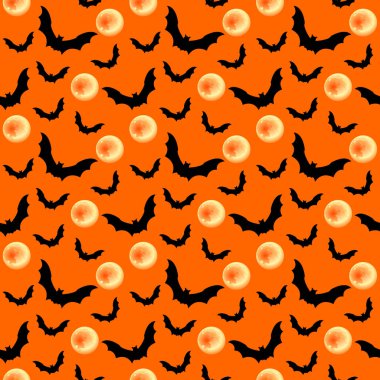 Kara yarasa ve dolunayda kusursuz desen. Cadılar Bayramı arka plan tasarımı.