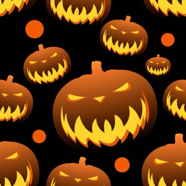 kabak desenli Cadılar Bayramı tatili, siyah renk üzerine kusursuz arka plan vektör çizimi.