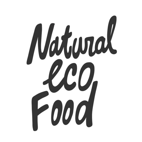 Natural eco food. Green eco bio sticker for social media content. Vector hand drawn illustration design. — ストックベクタ
