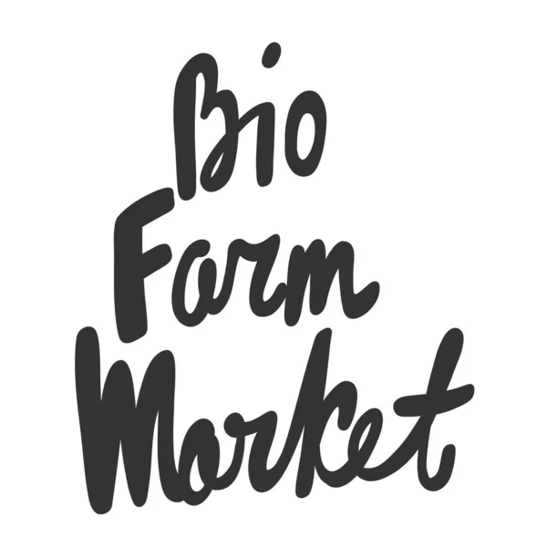 Biohof-Markt. grüne Öko-Plakette für Social-Media-Inhalte. Vektor Hand gezeichnet Illustration Design. — Stockvektor