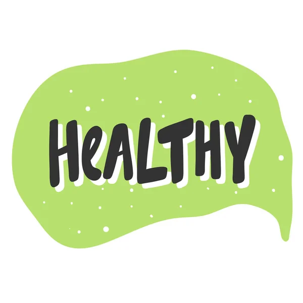 Healthy. Green eco bio sticker for social media content. Vector hand drawn illustration design. — Stock Vector