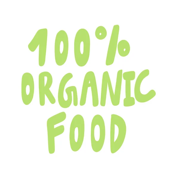 100 Alimentos orgánicos. Etiqueta ecológica ecológica para contenido de redes sociales. Vector dibujado a mano diseño de ilustración . — Vector de stock